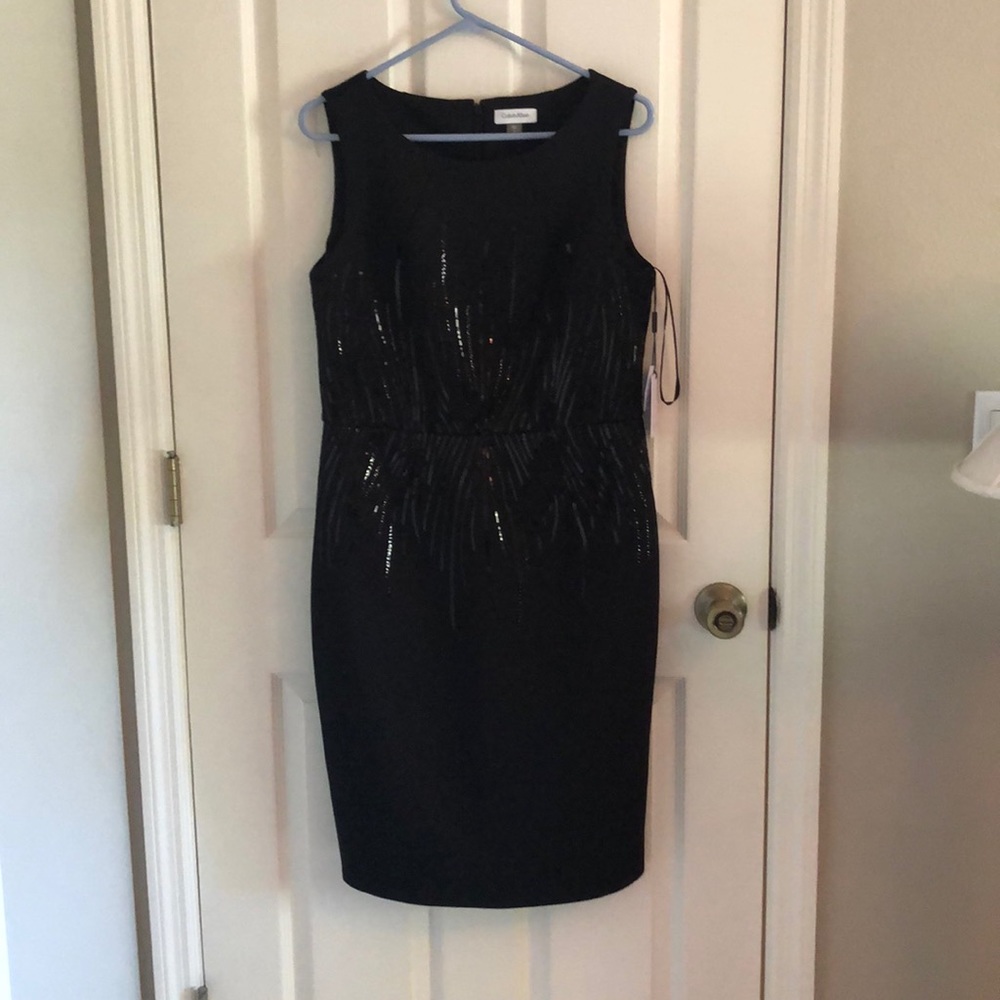 Calvin Klein Solid Sequin Embellished Sheath Dress